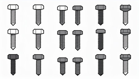 Set of black screws isolated on white background. Vector illustration for your design.のイラスト素材