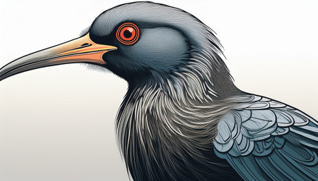 Illustration of a bird with a red eye on a white backgroundのイラスト素材