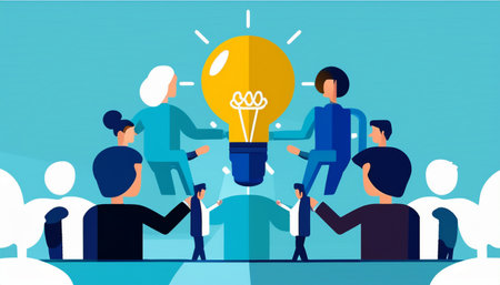 Group of business people with light bulb. Business concept vector illustration.のイラスト素材