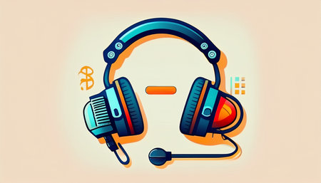 Vector illustration of headphones listening to music and singing. Headphones icon.のイラスト素材