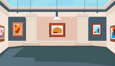 Interior of the art gallery. Vector illustration in flat style.のイラスト素材