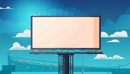 Billboard on the background of the bridge. Vector illustration in flat style.のイラスト素材
