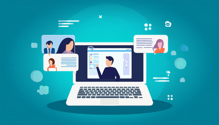 Video conference, online meeting. Vector illustration in a flat style.のイラスト素材