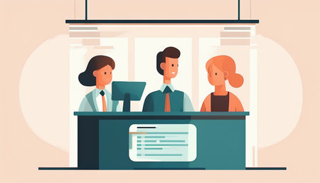 People working at office desk. Vector illustration in flat cartoon style.のイラスト素材