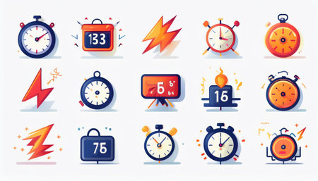 Set of alarm clock icons. Vector illustration in flat design style.