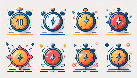 Set of vector icons of stopwatch and chronometer. Flat style.
