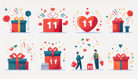 Set of Valentine's Day illustrations. Flat design style vector illustration.のイラスト素材