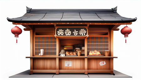 Illustration of a japanese bakery on a white background.のイラスト素材