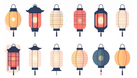 Lanterns set. Vector illustration in flat cartoon style.のイラスト素材