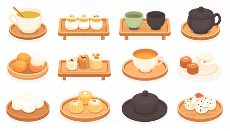 Japanese food icons set. Isometric set of japanese food vector icons for web designのイラスト素材