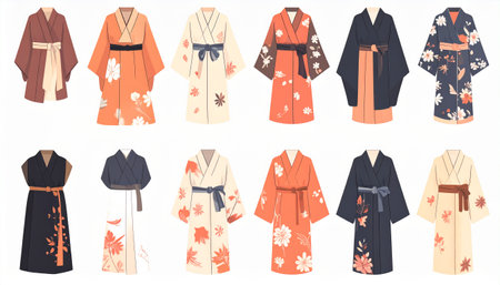 Japanese kimono set. Traditional kimono vector illustration.のイラスト素材