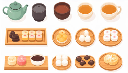Japanese food icons set. Isometric set of japanese food vector icons for web designのイラスト素材