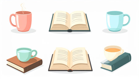 Coffee cup and book set. Vector illustration in cartoon style.のイラスト素材