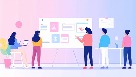 People working together on project. Teamwork concept. Vector illustration in flat styleのイラスト素材