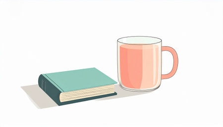 Cup of tea and book on white background. Vector illustration.のイラスト素材