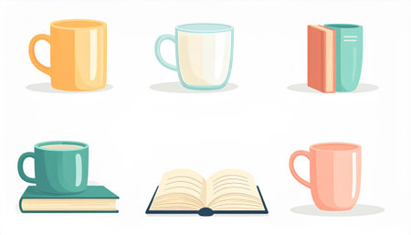 Coffee cup and book vector illustration. Coffee cup and book icon.のイラスト素材