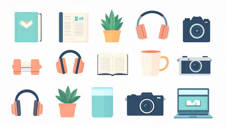Vector illustration of a set of different objects and gadgets. Flat design.のイラスト素材