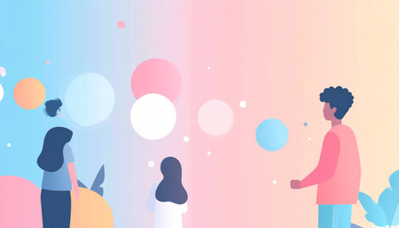 People on the background of the colorful sky and clouds. Vector illustrationのイラスト素材