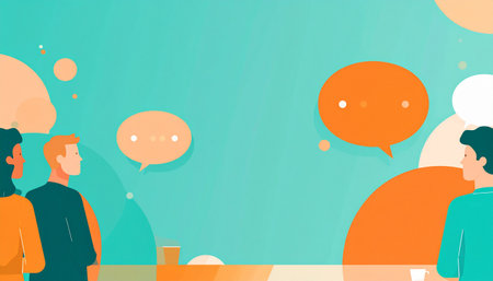 People talking with speech bubbles. Vector illustration. Flat design style.のイラスト素材