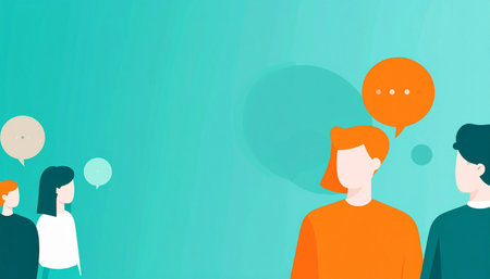Group of people talking with speech bubbles. Vector illustration in flat style