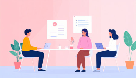 Business people working together in office. Teamwork, brainstorming, meeting concept. Vector...
