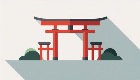 Japanese shrine vector illustration in flat design style isolated on white background.のイラスト素材