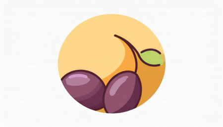Illustration of two ripe plums in a circle. Vector illustration.のイラスト素材