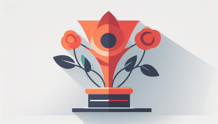 Flat design modern vector illustration icon of flower pot with red rose.のイラスト素材