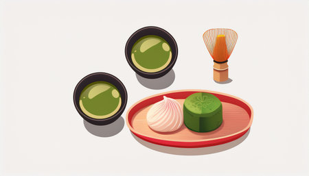 Japanese food vector illustration. Sushi set with wasabi, ginger and soy sauce.のイラスト素材