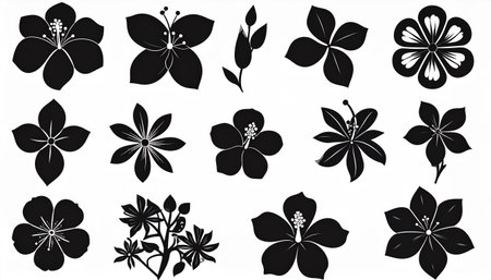 Set of black hibiscus flowers isolated on white background.のイラスト素材