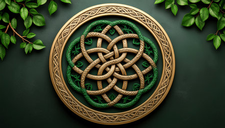 Celtic knot on a green background. 3d illustration.のイラスト素材