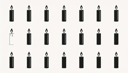 candle icon set, black and white, isolated, vector illustrationのイラスト素材