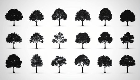 Set of tree silhouettes isolated on white background. Vector illustration.のイラスト素材