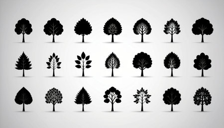 Set of trees silhouettes isolated on white background. Vector illustration.のイラスト素材