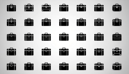 Suitcase icons set. Black on white background. Vector illustration.のイラスト素材