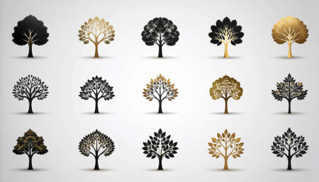 Set of stylized tree silhouettes. Vector illustration isolated on white background.のイラスト素材