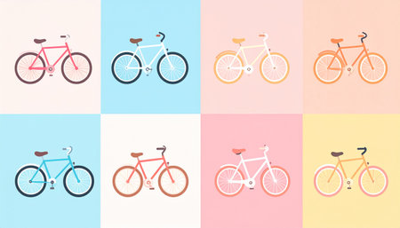 Bicycle icons on pastel background. Vector illustration for your design