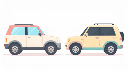 Cars on a white background. Vector illustration in flat style.のイラスト素材