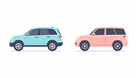Set of blue and pink car isolated on white background. Vector illustrationのイラスト素材