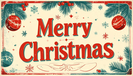 Vintage Christmas greeting card. Merry Christmas lettering, vector illustration.のイラスト素材