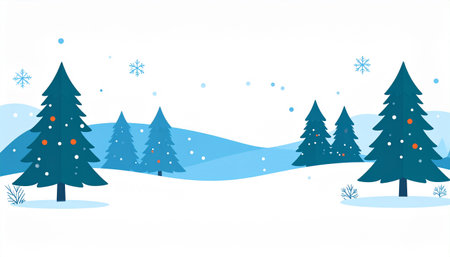 Winter background with christmas trees and snowflakes. Vector illustration.のイラスト素材