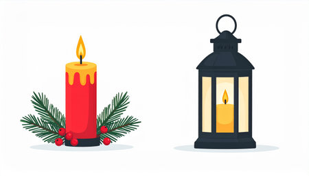Set of Christmas and New Year candles. Vector illustration in flat style.のイラスト素材