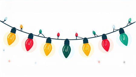 Christmas light bulb garland. Vector illustration. Colorful Christmas lights.のイラスト素材