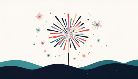 Fireworks and snowflakes on white background. Vector illustration.のイラスト素材