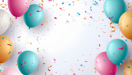 Celebration background with balloons and confetti. Vector illustration.のイラスト素材