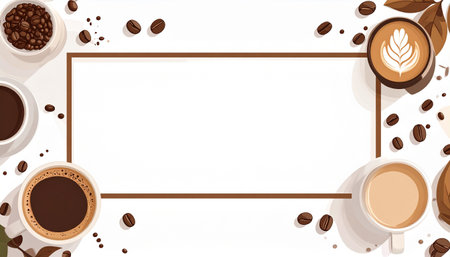 Coffee background with coffee beans and cups. Vector illustration.のイラスト素材