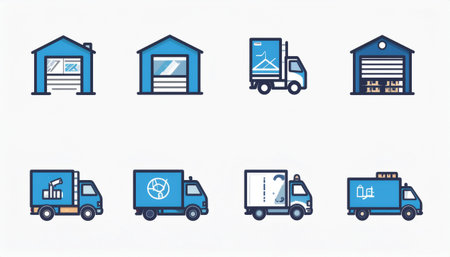Garage icons set. Vector illustration in blue and white colors.のイラスト素材