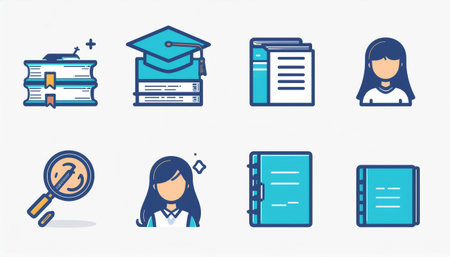Flat line icons set of education, school and university. Vector illustrationのイラスト素材
