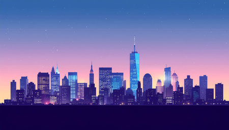 New York City skyline at night. Skyscraper silhouette. Vector illustration.のイラスト素材
