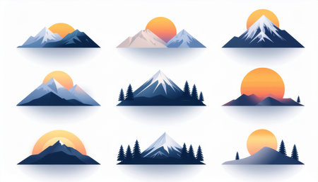 set of mountain and sun icons, vector illustration, eps10のイラスト素材